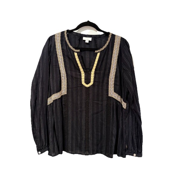 J Jill Top Womens Small Embroidered Striped Indie Boho Peasant Travel Prairie - Picture 1 of 8